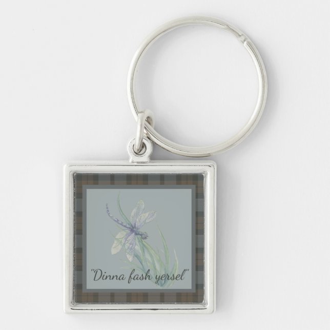 Dragonfly Watercolor Fraser Clan Tartan Grau Blau Schlüsselanhänger (Vorne)