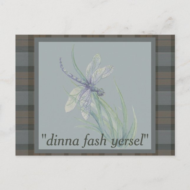 Dragonfly Watercolor Fraser Clan Tartan Kariert Postkarte (Vorderseite)