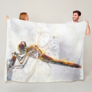 Dragonfly Watercolor Pastellweiß Hintergrund Fleecedecke