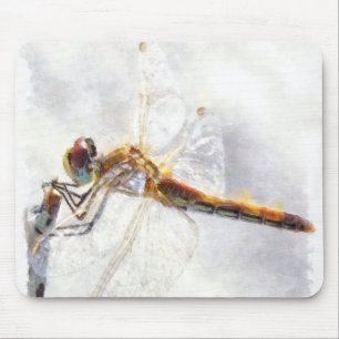 Dragonfly Watercolor Pastellweiß Hintergrund Mousepad