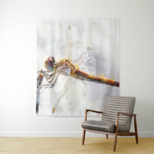 Dragonfly Watercolor Pastellweiß Hintergrund Wandteppich