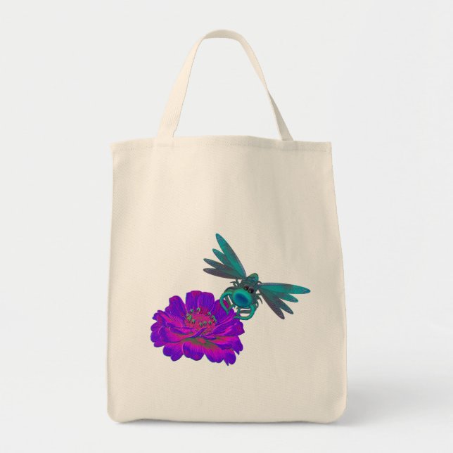 Dragonfly Whimsical sur le Sac fourre-tout de fleu (Devant)
