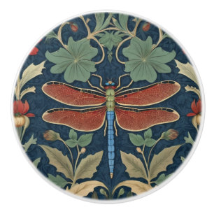 Dragonfly William Morris Stil Blau und Rot Keramikknauf