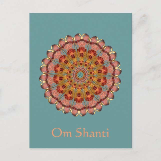 Dragonfly Wing Om Shanti Mandala Postcard Postkarte (Vorderseite)