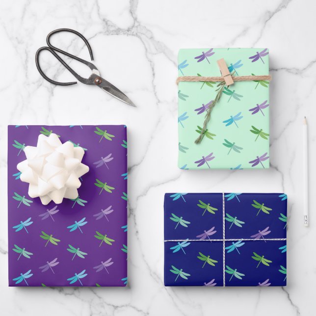 Dragonfly Wrapping Paper Flat Sheet Set 3 Geschenkpapier Set (Vorderseite)