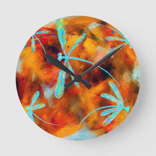 Dragonfly-Wüste Flit Runde Wanduhr (Vorderseite)