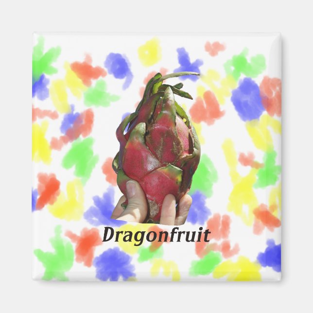Dragonfrut in den Fingern mit Text Foto Pitaya Magnet (Vorne)