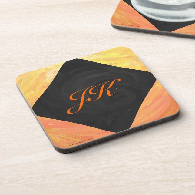 Dragons Augenorange und Schwarze Monogramm Getränkeuntersetzer (Linke Seite)