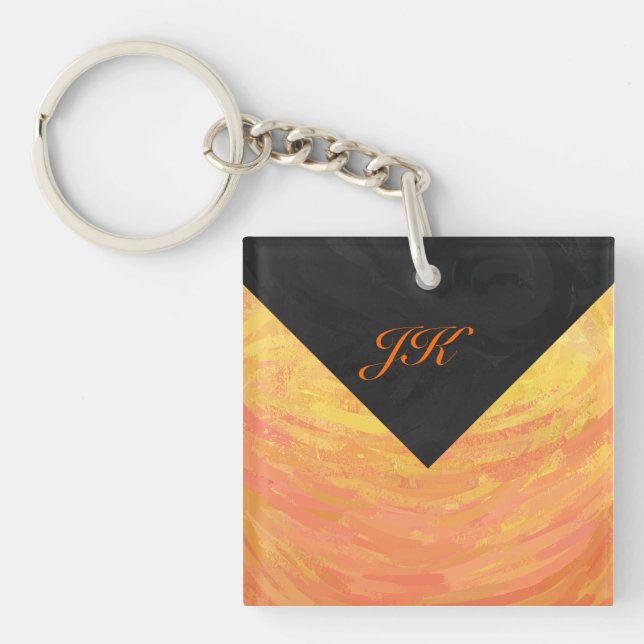 Dragons Augenorange und Schwarze Monogramm Schlüsselanhänger (Vorderseite)