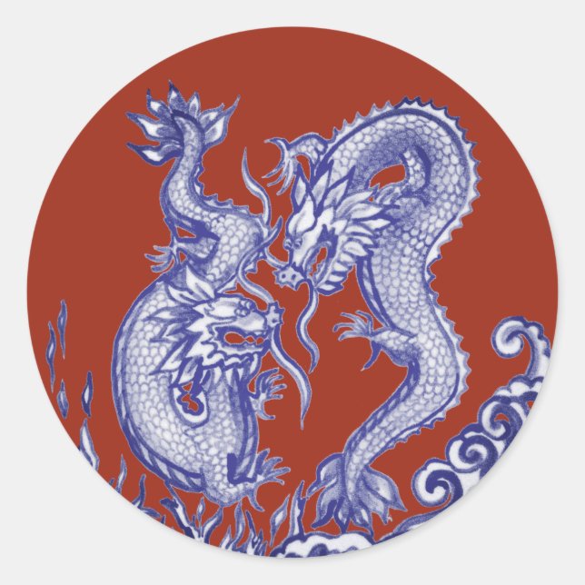 Dragons Blue Red Water Fire Oriental Dragons Runder Aufkleber (Vorderseite)