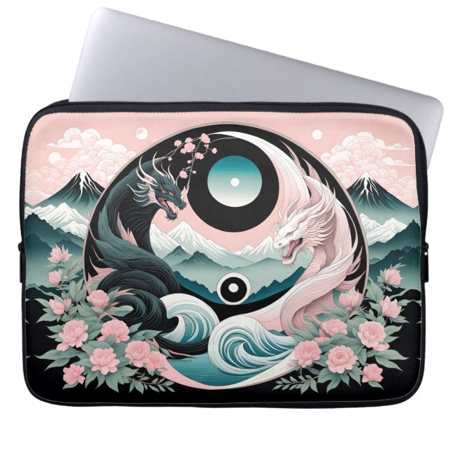 Dragons Blumenberge Rosa Landschaft Aquamarin Laptopschutzhülle (Vorderseite)