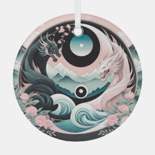 Dragons Blumenberge Rosa Landschaft Aquamarin Ornament Aus Glas