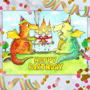 Dragons Bonne carte postale d'anniversaire