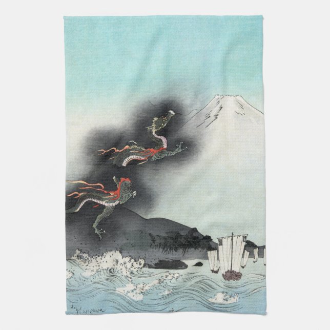 Dragon's Fury Sea Battle for Mount Fuji, Japan Geschirrtuch (Vertikal)