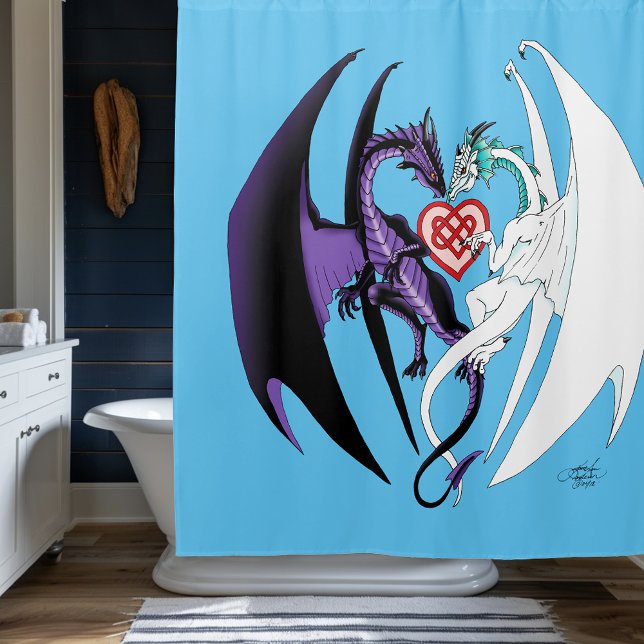 Dragons Liebe Heart Blue Duschvorhang (Von Creator hochgeladen)