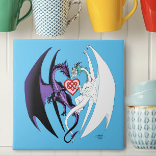 Dragons Liebe Heart Blue Fliese