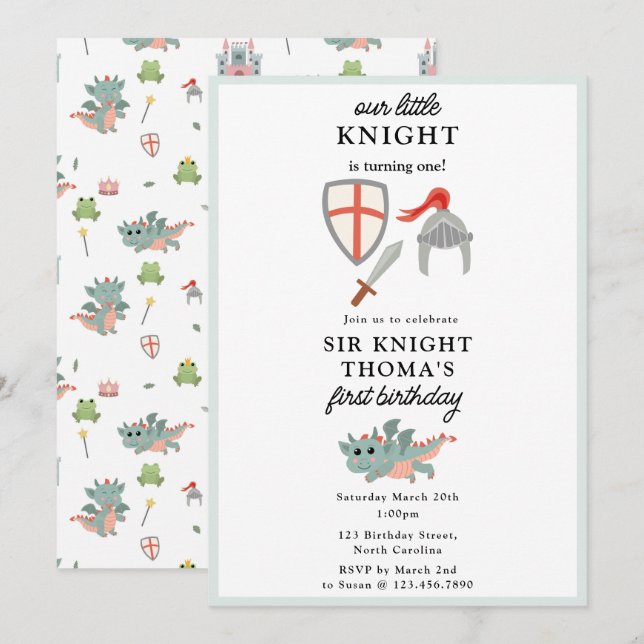 Dragons Ritter Burg Wilhelm Tell Einladung (Vorne/Hinten)