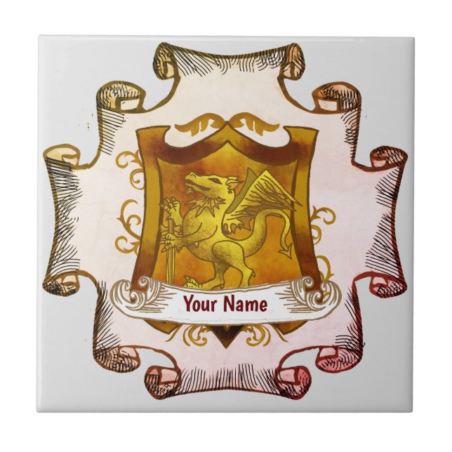 Dragons Schild Familienwappen Nachname Fliese (Vorderseite)