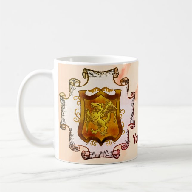 Dragons Shield-Familienwappen-Nachname Kaffeetasse (Links)
