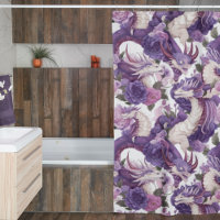 Dragons violets et blancs et rideau de douche Rose