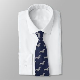 Draht-behaartes Dackel-Silhouette-Muster-Blau Krawatte