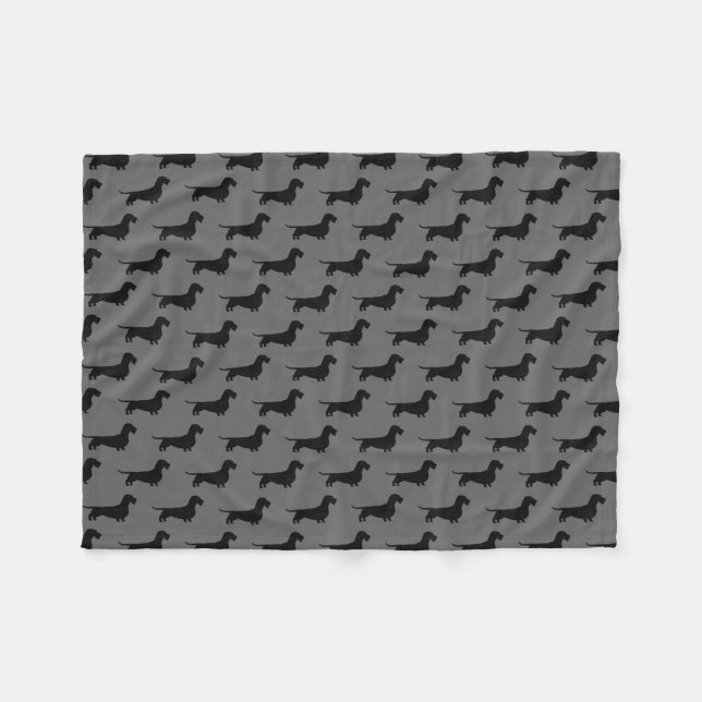 Draht-behaartes Dackel-Silhouette-Muster Fleecedecke (Vorderseite (Horizontal))