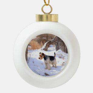 Draht-Fox-Terrier Lass es schneien Weihnachten Keramik Kugel-Ornament