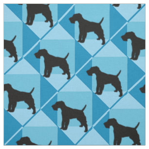 Draht-Foxterrier auf blauen Würfeln Stoff