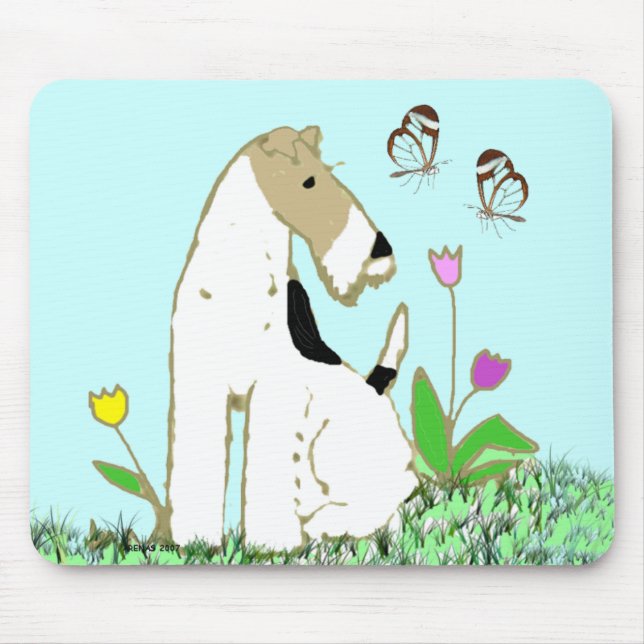 Draht-Foxterrier und Schmetterlinge Mousepad (Vorne)