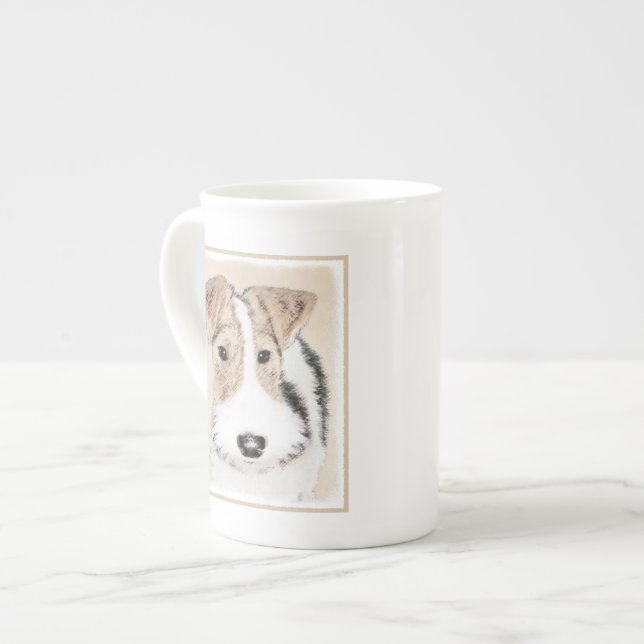 Drahtfox-Terrier-Malerei - niedliche ursprüngliche Prozellantasse (Vorderseite Links)