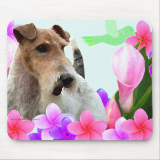 Drahtfox-Terrier und -Blumen Mousepad