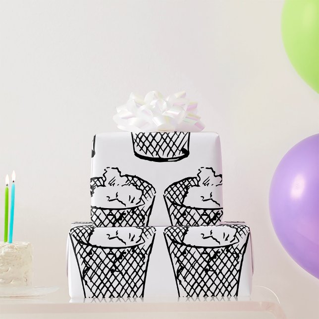 Drahtgitter-Abfalleimer Schwarz-Weiß-Müll Geschenkpapier (Von Creator hochgeladen)