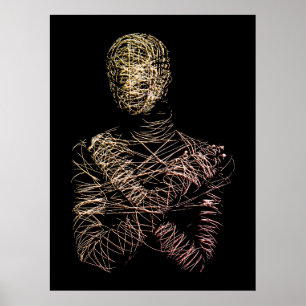 Drahtgitter-Menschengestalt in abstrakter Bewegung Poster