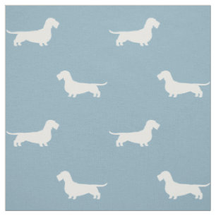 Drahthaar Dackel Hund Silhouetten Muster Blau Stoff