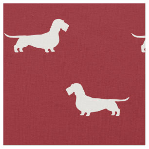 Drahthaar Dackel Hund Silhouetten Muster Rot Stoff