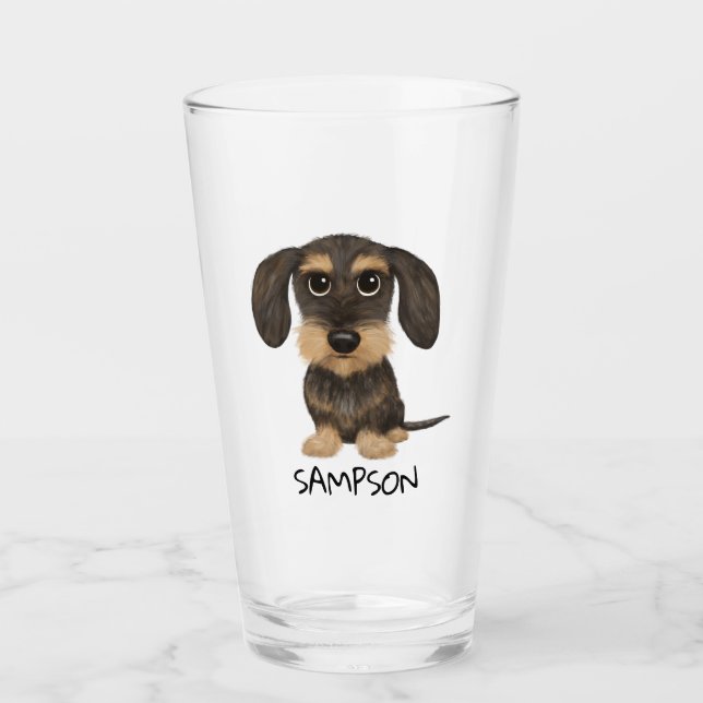 Drahthaar-Dackel| Niedlich Cartoon Dog Teckel Glas (Vorderseite)