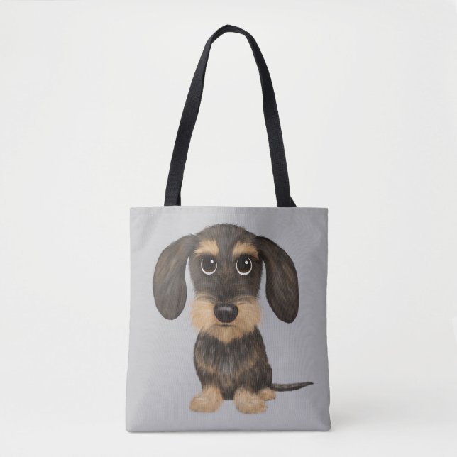 Drahthaar-Dackel| Niedlich Cartoon Dog Teckel Tasche (Vorderseite)