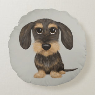Drahthaar Dackel   Niedlicher Cartoon Dog Teckel Rundes Kissen