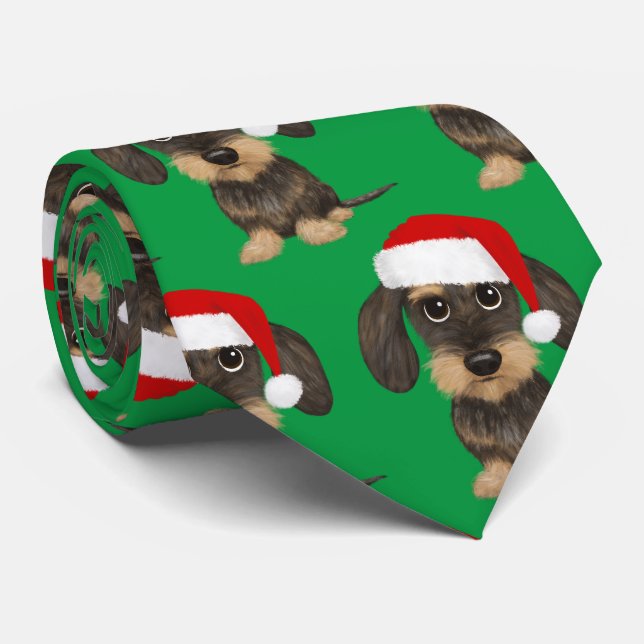 Drahthaar Dackel Santa Teckel Weihnachtshund Krawatte (Gerollt)