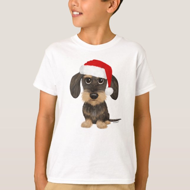 Drahthaar Dackel Santa Teckel Weihnachtshund T-Shirt (Vorderseite)