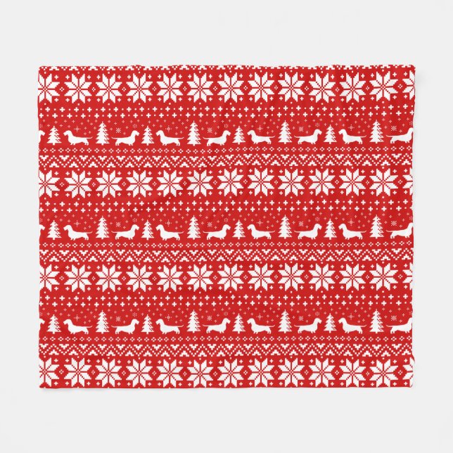 Drahthaar Dackel Silhouetten Weihnachtsmuster Fleecedecke (Vorderseite (Horizontal))
