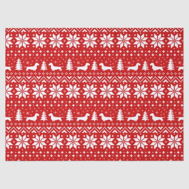 Drahthaar Dackel Silhouetten Weihnachtsmuster Seidenpapier (Vorderseite)
