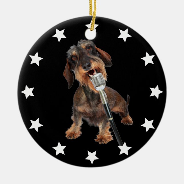 Drahthaar Dackel Singer Keramik Ornament (Vorne)