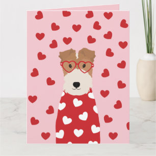 Drahthaar-Fox-Terrier-Hund-Herz-Brille Rosa Rot Karte