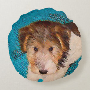 Drahthaar-Fox-Terrier-Welpenmalerei - Originale Hu Rundes Kissen