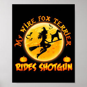 Drahthaar-Foxterrier-Reitet-Schuss-Hund-Halloween- Poster