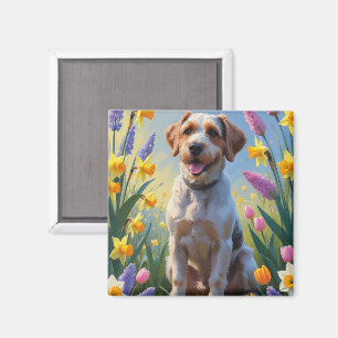 Drahthaar-Griffon-Pointer Frühlingsblumen-Malerei Magnet