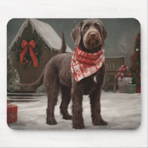 Drahthaar-Hund im Schnee Weihnachten Mousepad