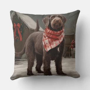Drahthaar-Hund im Schnee zu Weihnachten Kissen