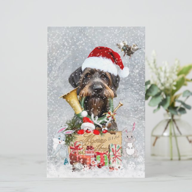 Drahthaar Pointer, Dog Weihnachten Briefpapier (Stehend Vorderseite)